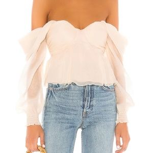 NEW! House of Harlow 1960 Revolve Burna Blouse, Cream Off-Shoulder, Small
